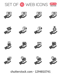 hand and money icon set. hand and money web icons for your project