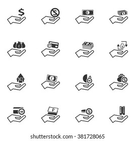 Hand and money icon set for web sites and user interface