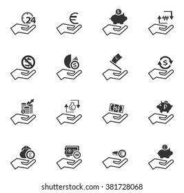 Hand and money icon set for web sites and user interface
