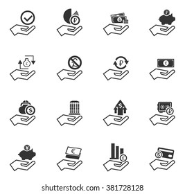 Hand and money icon set for web sites and user interface