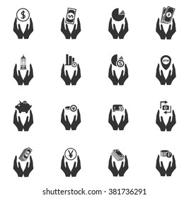 Hand and money icon set for web sites and user interface