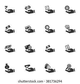Hand and money icon set for web sites and user interface