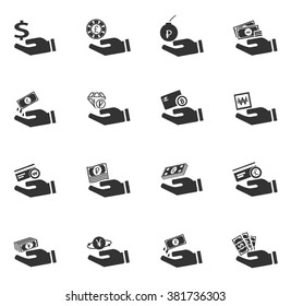 Hand and money icon set for web sites and user interface