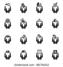 Hand and money icon set for web sites and user interface