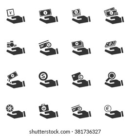Hand and money icon set for web sites and user interface