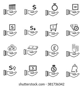 Hand and money icon set for web sites and user interface