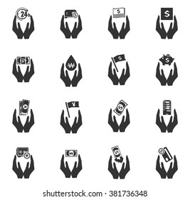 Hand and money icon set for web sites and user interface
