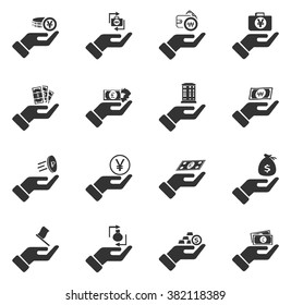 Hand and money icon set for web sites and user interface