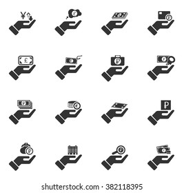 Hand and money icon set for web sites and user interface