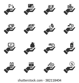 Hand and money icon set for web sites and user interface