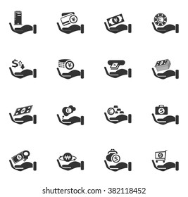 Hand and money icon set for web sites and user interface