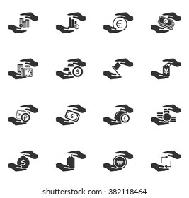 Hand and money icon set for web sites and user interface