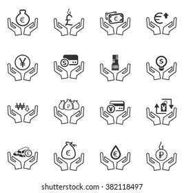 Hand and money icon set for web sites and user interface