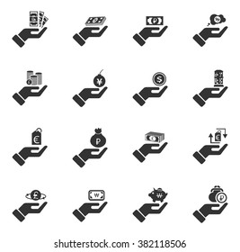 Hand and money icon set for web sites and user interface