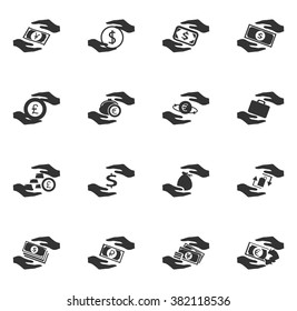 Hand and money icon set for web sites and user interface