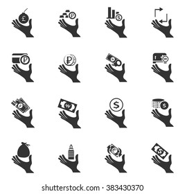 Hand and money icon set for web sites and user interface