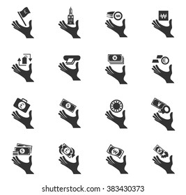 Hand and money icon set for web sites and user interface