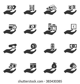 Hand and money icon set for web sites and user interface