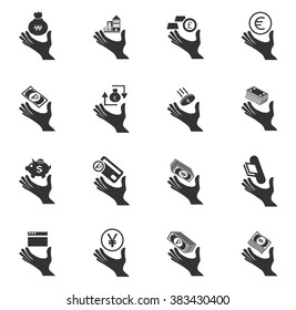 Hand and money icon set for web sites and user interface