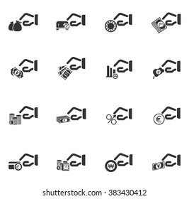 Hand and money icon set for web sites and user interface