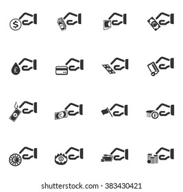 Hand and money icon set for web sites and user interface