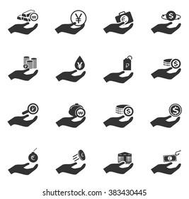 Hand and money icon set for web sites and user interface