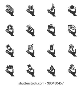 Hand and money icon set for web sites and user interface