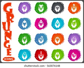 Hand and money icon set for web sites and user interface in grunge style