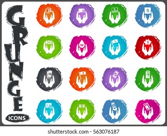 Hand and money icon set for web sites and user interface in grunge style