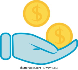 Hand with money. Icon, symbol, element. Vector graphic. Isolated on white. Flat style design.