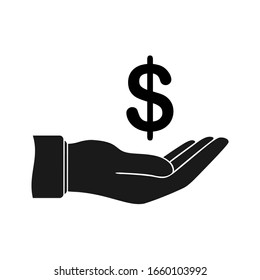 Hand And Money Icon. Vector Illustration Arm And Dollar On White Background.