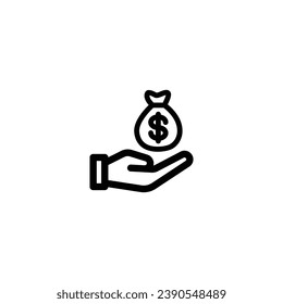 Ilustración vectorial de icono de mano con dinero. icono de esquema para aplicaciones web, ui y móviles