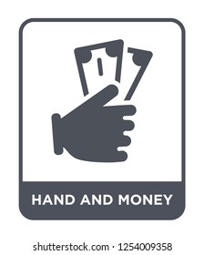 hand and money icon vector on white background, hand and money trendy filled icons from Hands and guestures collection, hand and money simple element illustration