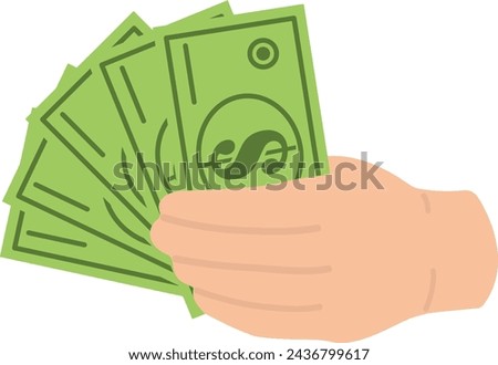 A hand with money. An illustration of the concept of money, business or salary with a cartoon visualization of a hand holding dollars isolated on a white background. Vector illustration