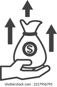 hand and money illustration in minimal style isolated on background