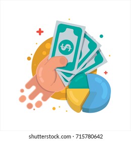 Hand with money. Installments.Vector modern design illustrative icon