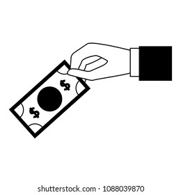 Hand with money on black and white colors