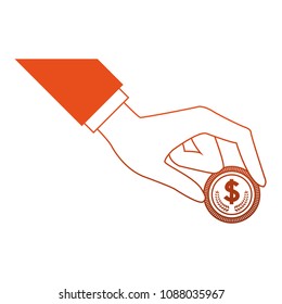 Hand with money in orange lines