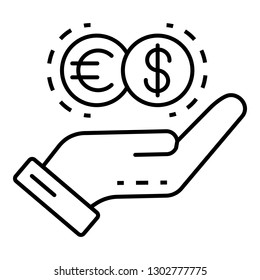 Hand money protect icon. Outline hand money protect vector icon for web design isolated on white background