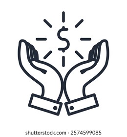 hand money symbol icon line isolated