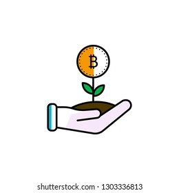 hand and money tree icon. Element of color finance. Premium quality graphic design icon. Signs and symbols collection icon for websites