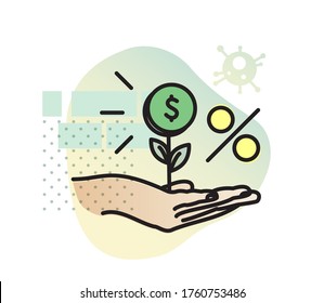 Hand with money tree. Micro-Finance to Boost Economy - Icon as EPS 10 File