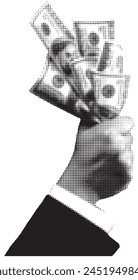 hand with money trendy halftone Collage
,pop art, camera collage pop art