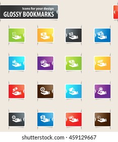 Hand and money vector bookmark icons for your design