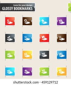 Hand and money vector bookmark icons for your design