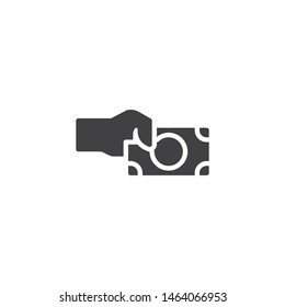 Hand with money vector icon. filled flat sign for mobile concept and web design. Hand give dollar bill glyph icon. Payment symbol, logo illustration. Vector graphics