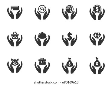 Hand and money vector icons for user interface design