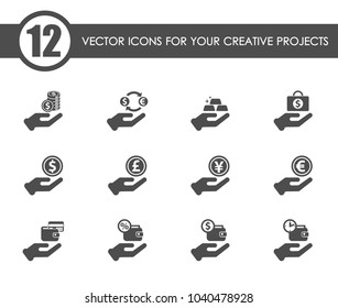 hand and money vector icons for your creative ideas