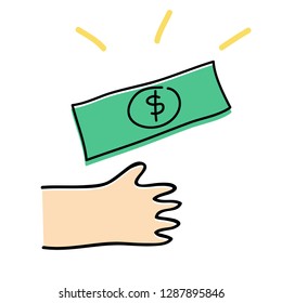 hand and money. vector illustration