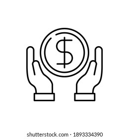 Ilustración vectorial de mano y dinero en diseño de línea simple aislado en fondo blanco adecuado para el ahorro icono